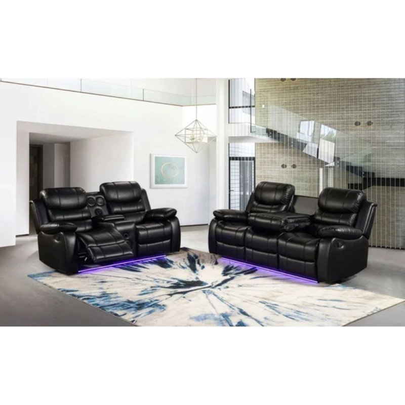 Ensemble de salon configurable, 2 Pcs: Loveseat, Sofa, Black