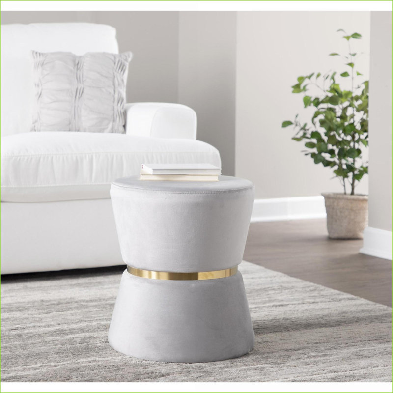 Ottoman, Gemma Contemporary Glam Matte Silver Velvet with Gold Metal by LumiSource | Gold Metal | Matte Silver