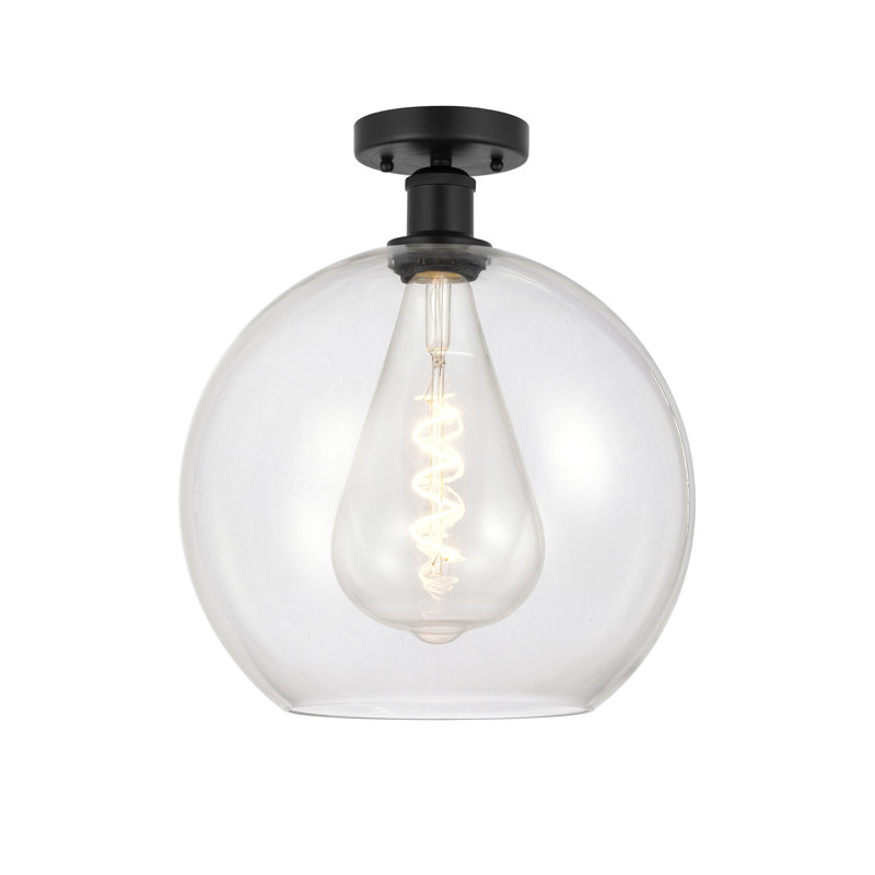Plafonnier semi-encastré 1 lumière Cindi, Noir mat, H 16,38 po x l 11,75 po x P 11,75 po, Transparent
