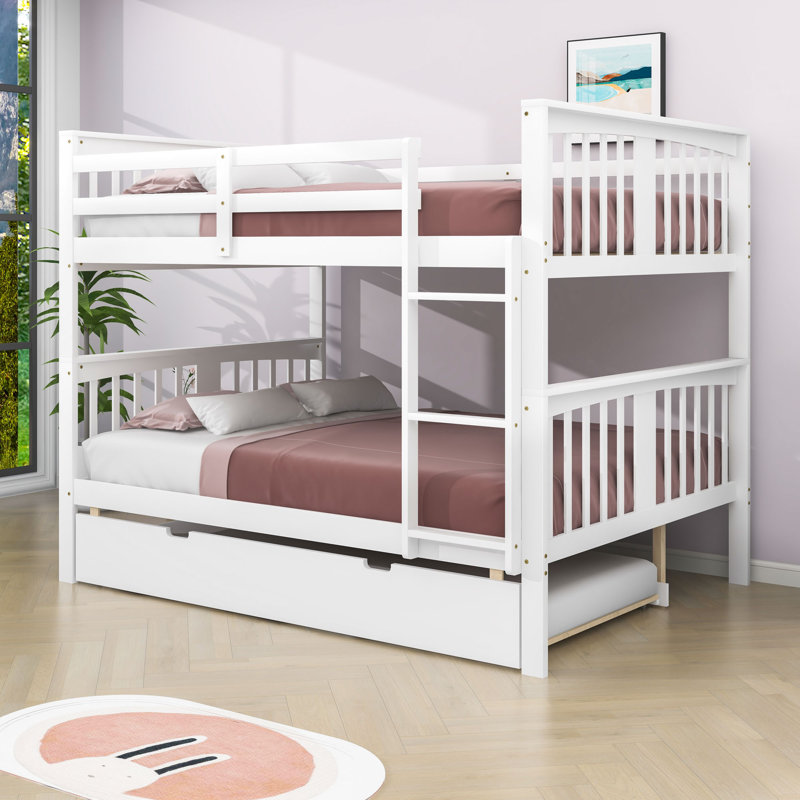 Dorbad Full over Full Bunk Bed with Built-In Ladder , Trundle Bed Included, White