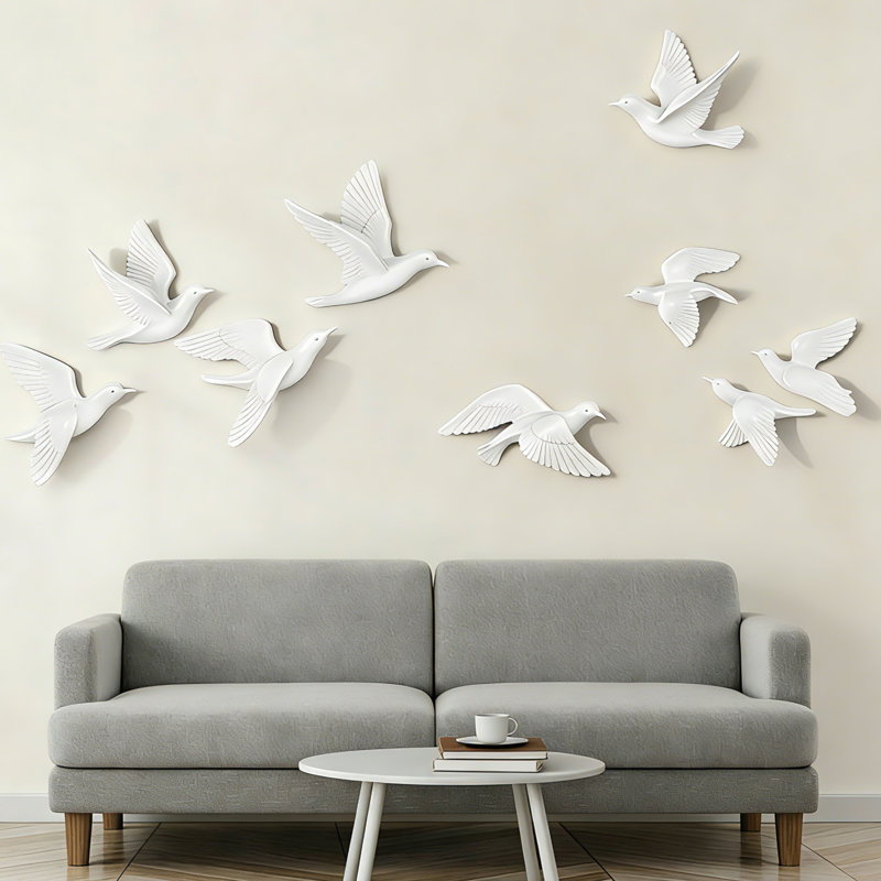 Décoration murale moderne oiseaux volants - ensemble de cinq pièces, Perle