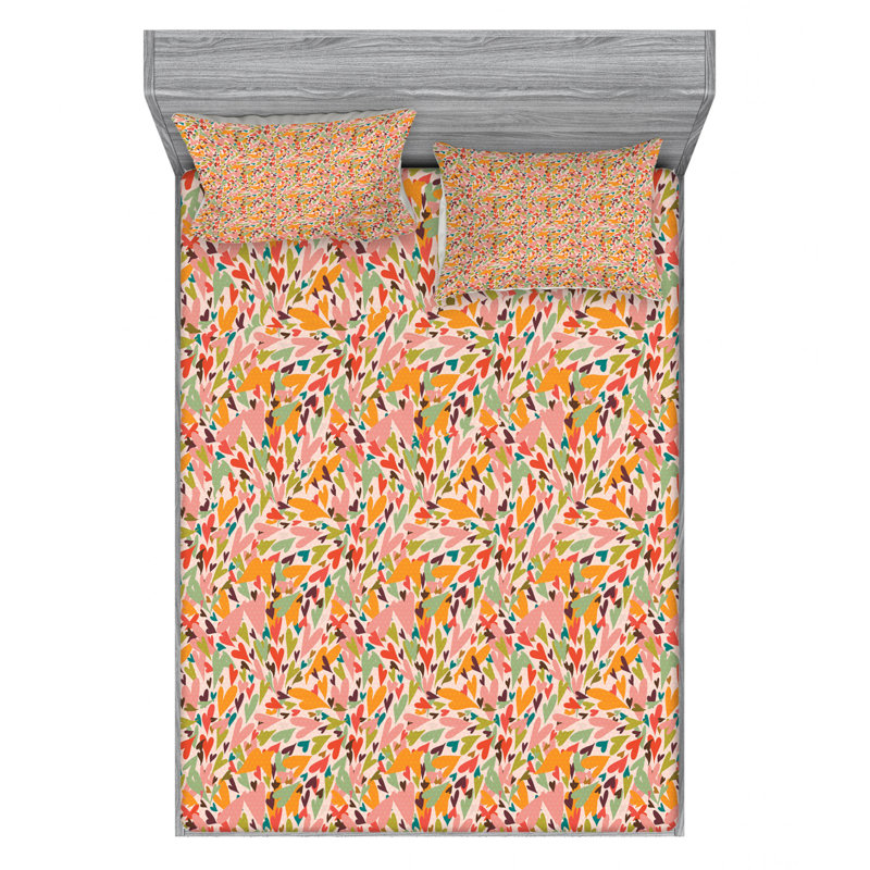Microfiber Patterned Fitted Sheet, Queen Fitted Sheet with 2 Pillowcases