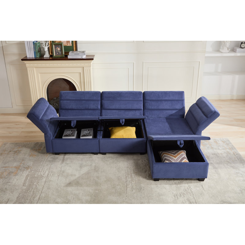 Canapé modulaire rembourré 4 pièces Jescie, Polyester bleu