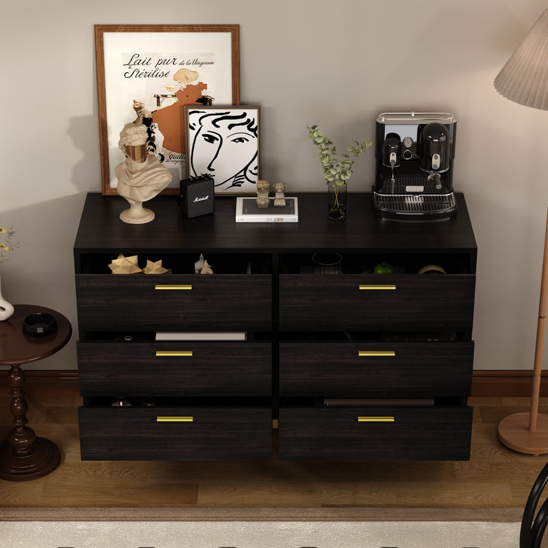 Safira 6-Drawer 47.2" W Double Dresser, Black