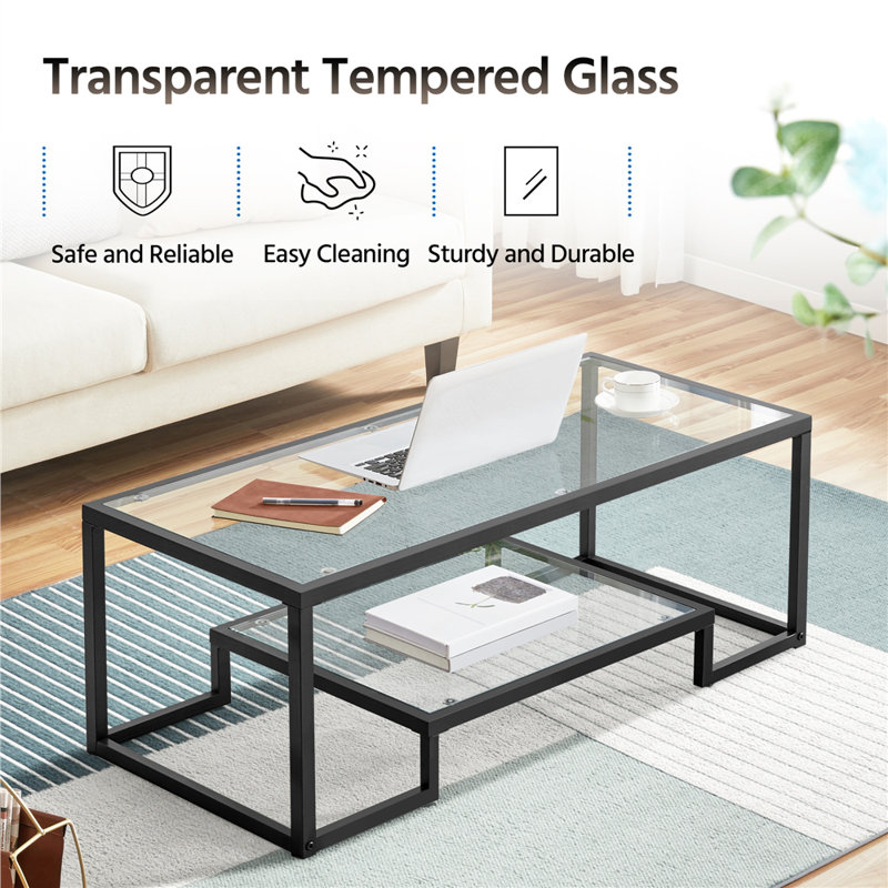 Frame Coffee Table with Storage, Black