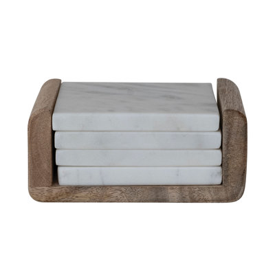 Square Marble Coasters With Mango Wood Holder