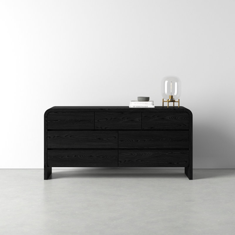 Jet Black Solid Wood 7-Drawer Dresser with Dovetail Joinery