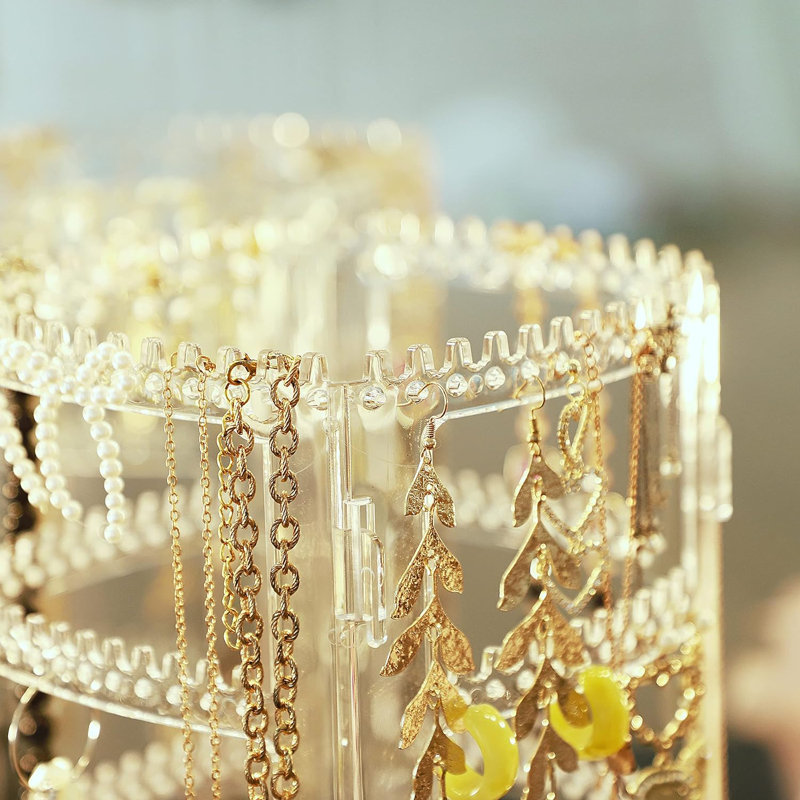Acrylique 360 boucles d'oreille rotatives organisateur de bijoux, boucles d'oreilles, collier, carrousel, arbre
