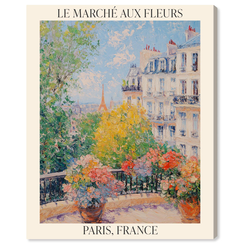 Affiche inspirée «Le Marché aux Fleurs Monet» par Art Remedy, H 30 po x l 24 po, Toile tendue