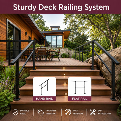 Horizontal Metal Deck Railing, 4Ft Wide Handrail For Flat Surfaces, Simple Flat Railing, Black Straight Railing For Decks & Patio Railing, Horizontal Handrail 36Inch Tall