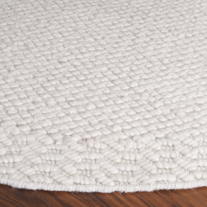 Tapis ivoire en laine et coton tissé à la main Bowan, Rond 6 pi