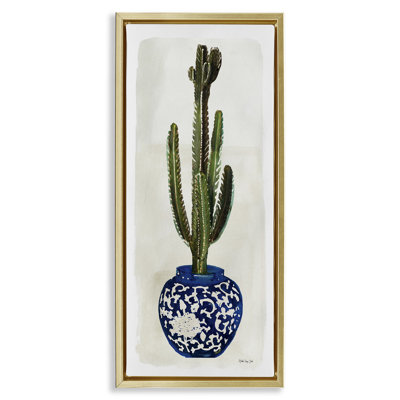 «Cactus in Blue Ornate Vase», art mural encadré or sur toile par Stellar Design Studio