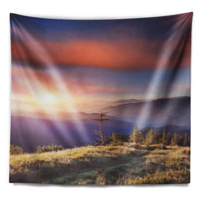 Tapisserie de mélange de soleil et d’arbre mort en polyester avec accessoires suspendus inclus