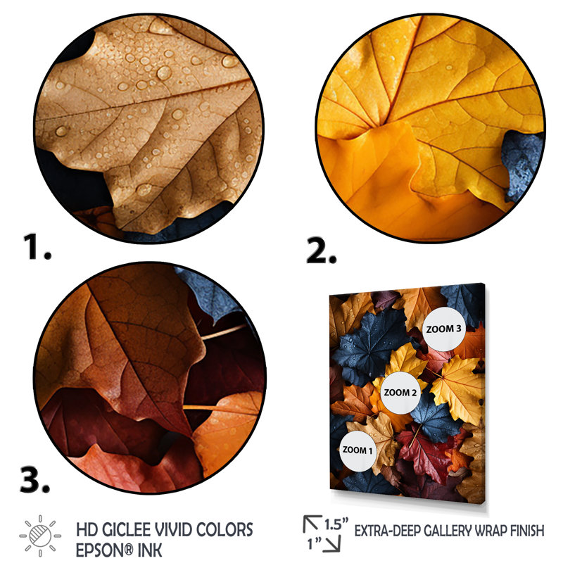 «Yellow Autumn Maple Leaves I» - art mural feuilles, Cadre flottant brun, H 32 po x l 16 po x P 1 po