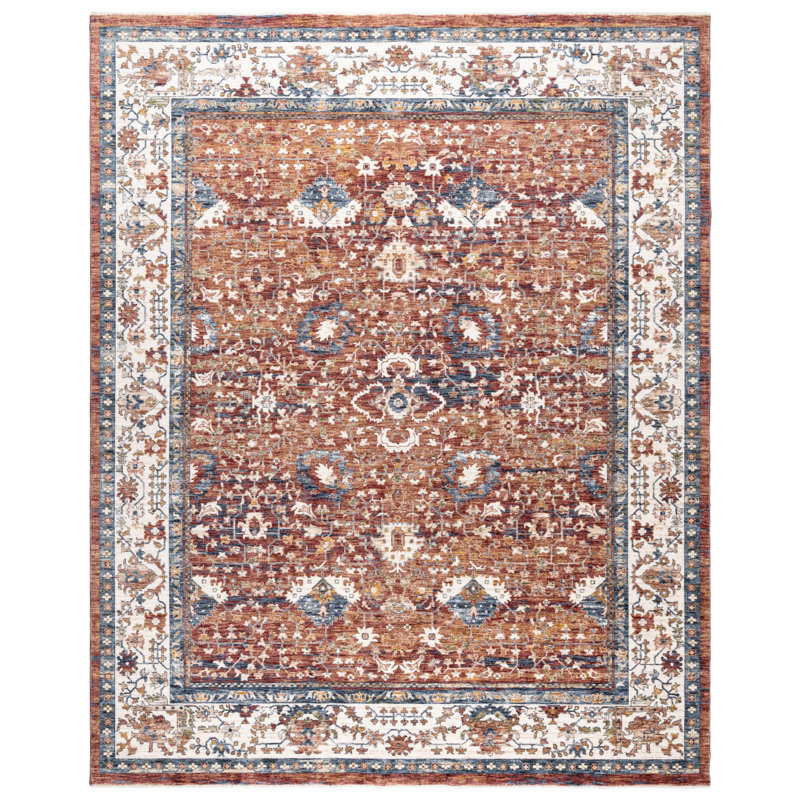 Tudor Red and Blue Rectangular Synthetic Area Rug