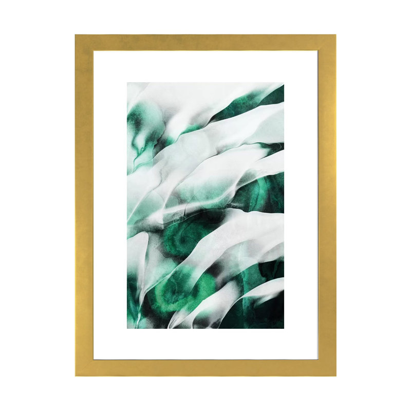 «Emerald Flow» par Elisabeth Fredriksson - impression d'art graphique, Papier encadré doré, Blanc, H 24 po x l 16 po x P 1 po