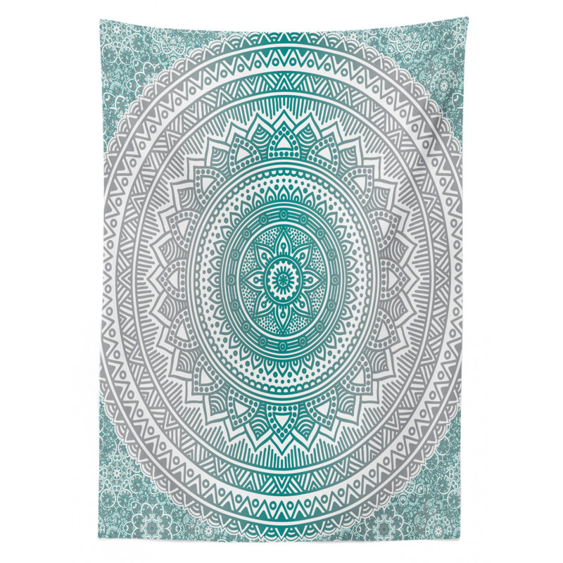 Dining Room Kitchen Tablecloth, 84" L x 60" W, Gray/Teal
