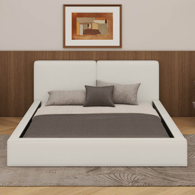 Grand lit plateforme tapissier (tissu en velours) - Style terre et structure solide