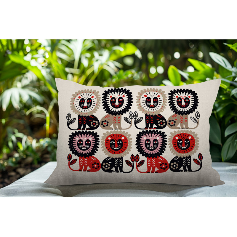 Oreiller rectangulaire intérieur / extérieur Bako Lion, Rectangle H 18 po x l 25 po, Rouge