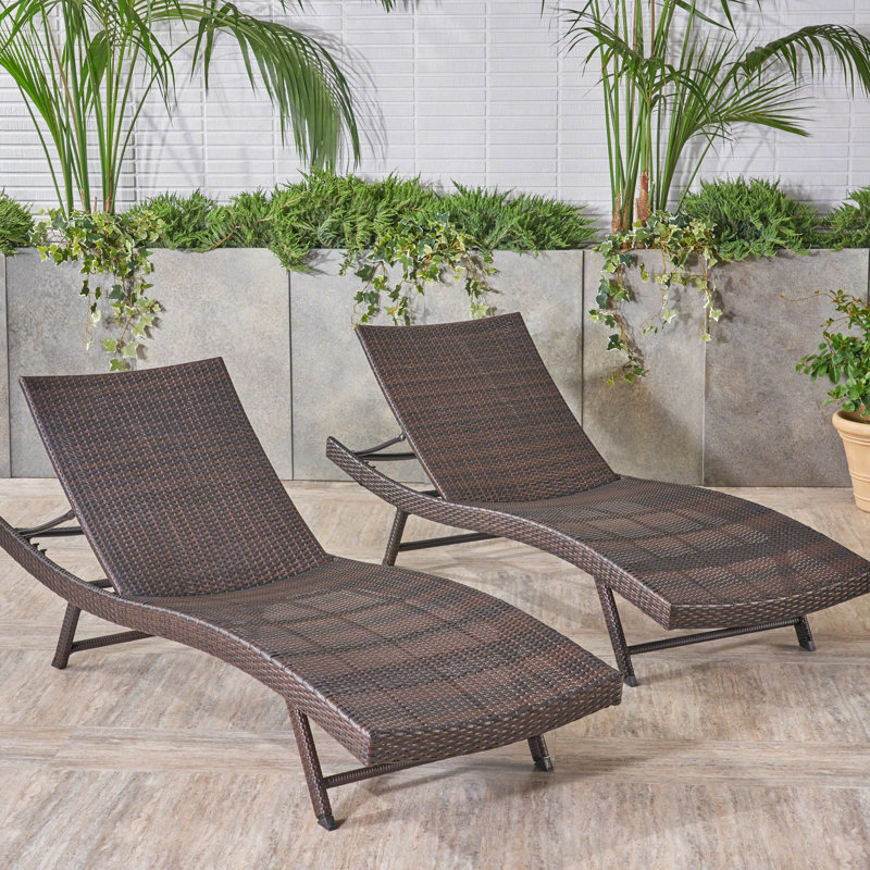 Méridiennes modernes multicolores brun foncé - sans assemblage, 2 chaises longues de 600 lb pour l'extérieur, structure en fer, 2 unités