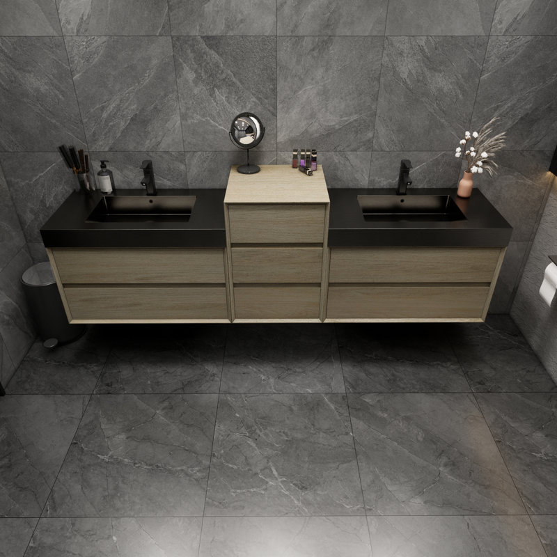 Golitz Wall-Mounted Double Bathroom Vanity Set, Coffee