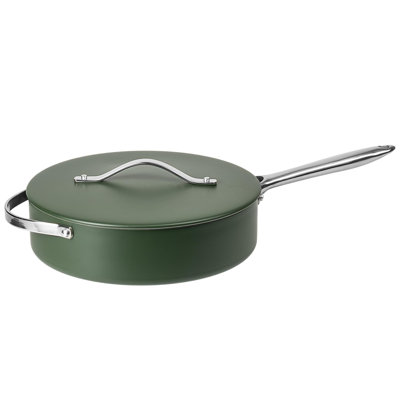 ProChef 26cm Ceramic Green Aluminium Saute Pan Pfas Free All Hob Oven Safe, Lid - Dark Green