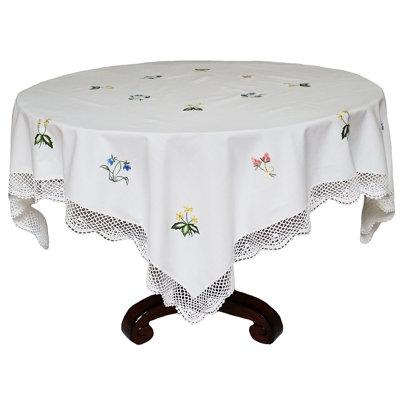 Handmade Crochet with Embroidery Flowers Table Topper