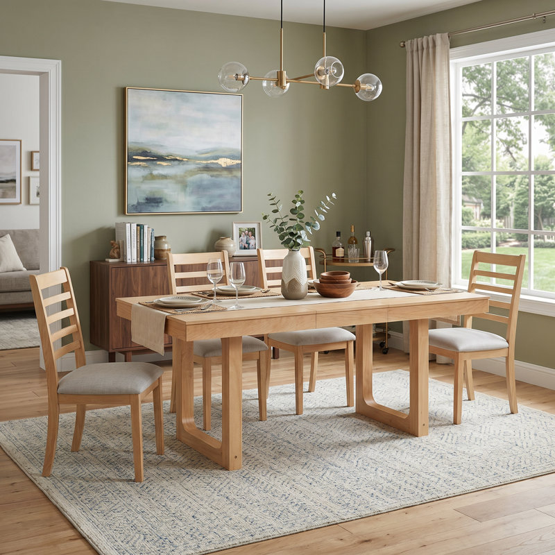Ensemble de table de salle à manger à rallonge 5 pièces Natural Farmhouse, Natural, 1 x Dining Table, 4 x Dining Chairs