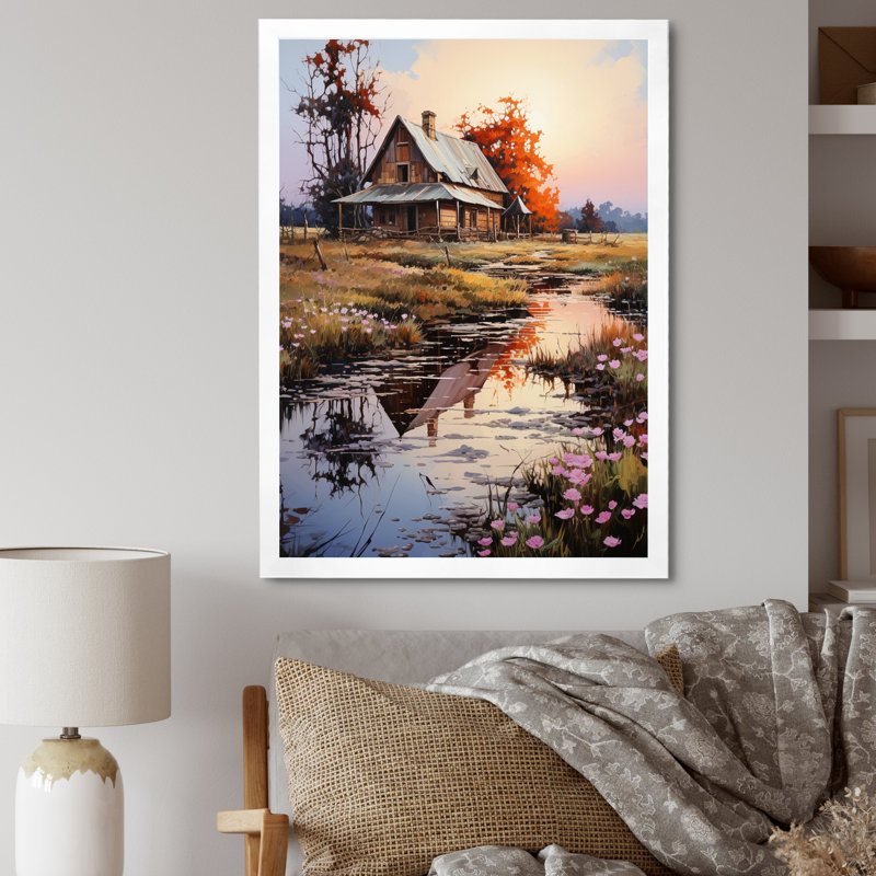Auletta Farmhouse Homestead Reflections Pointillism, H 32 po x l 16 po x P 1 po, Blanc