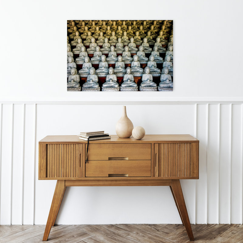 «Serene Buddha Statues Peaceful Serene Tranquil Architecture», art mural, H 16 po x l 24 po