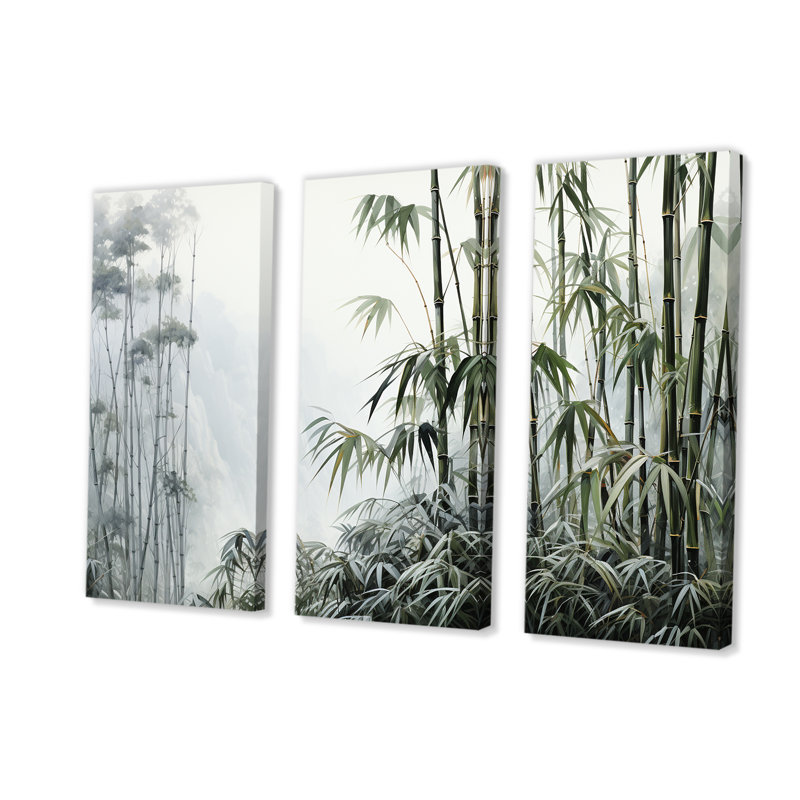 Gris et vert bambou tranquillité II - art mural Chine, Toile tendue, H 28 po x l 36 po x P 1 po