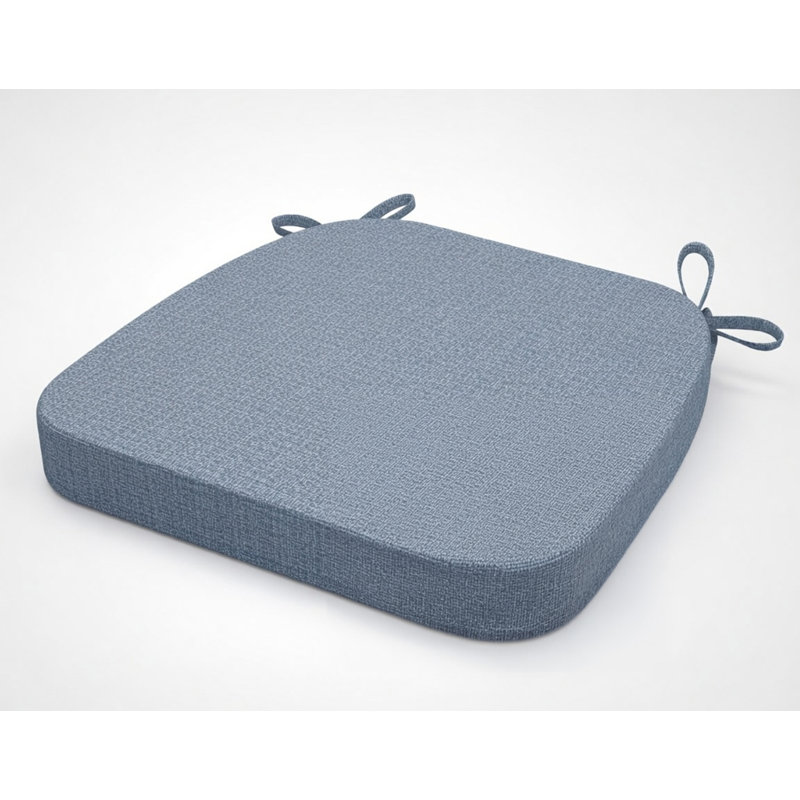 2" Thick D-Shaped Dining Chair Cushions with Ties and Non-Slip Base - (17" x 16") Light Blue, Light Blue