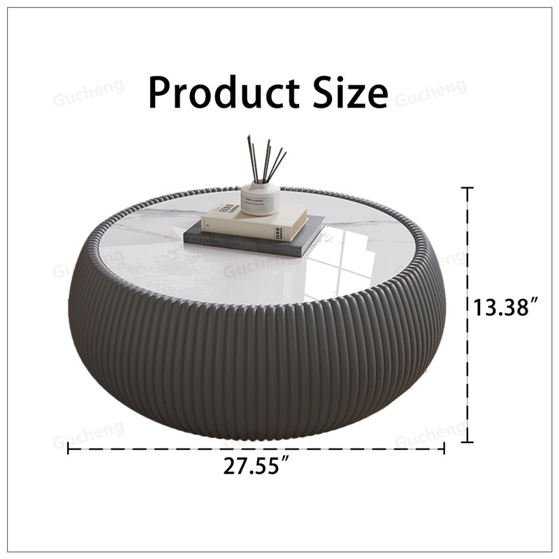 Table basse luxueuse en cuir luxueux en forme de tambour pour meuble de salon moderne, durable et élégant, Gris