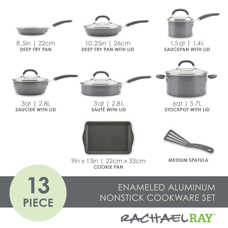 Rachael Ray Create Delicious Aluminum Nonstick Cookware Induction Cookware Set, 13-Piece, Gray Shimmer
