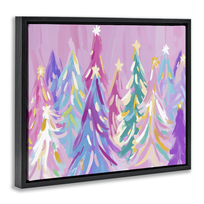 Cadre flottant pastel à motif d'abstraction d'arbres de Noël, design par Arlington Prints, H 17 po x l 21 po