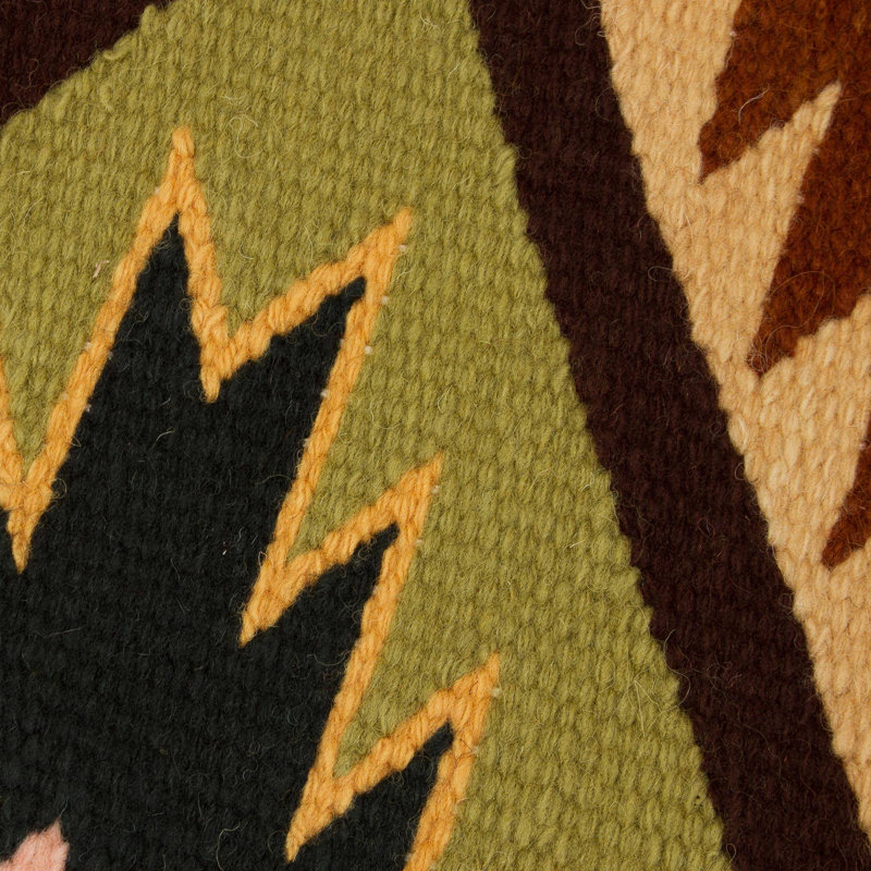 Wool Chevron / Zig Zag Area Rug in Green/Beige