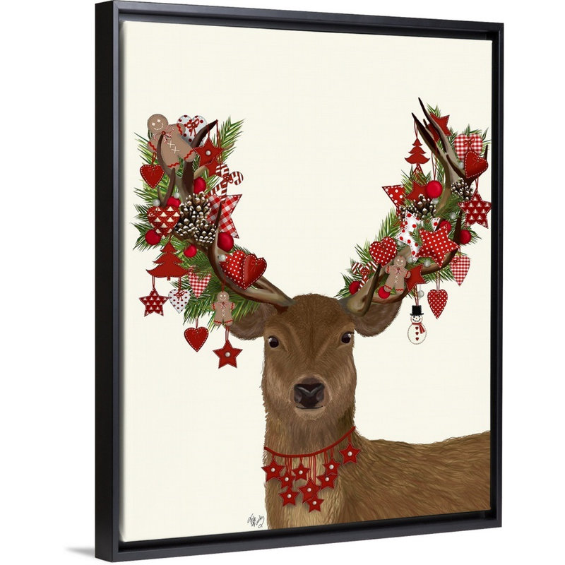 Reproduction d’art sur toile, "Deer, Homespun couronne", Cadre noir, H 22 po x l 18 po x P 1,75 po