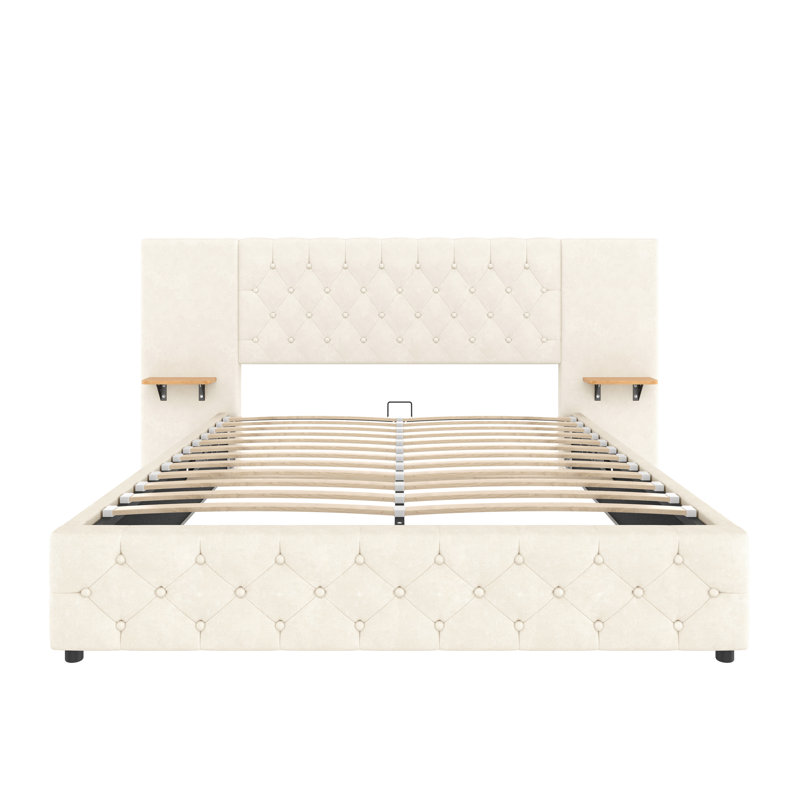 Upholstered Ottoman Storage Bed, Beige, Double (4'6)