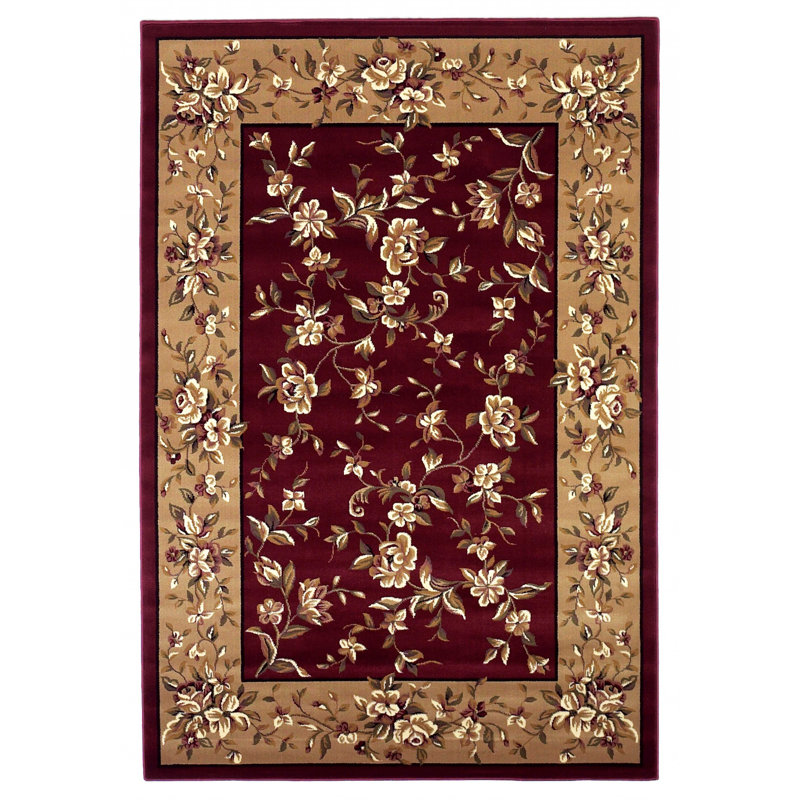 Tapis rouge / beige Faizan, Rectangle 7 pi 7 po x 10 pi 10 po