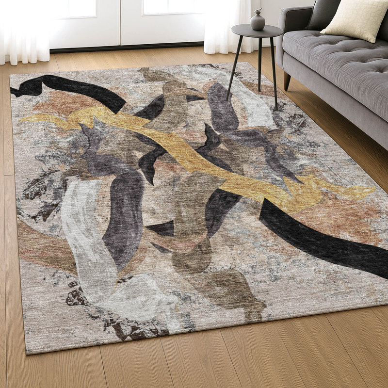 Premium Machine Washable Mayfield AMF2191 abstract Rug, Taupe, 9' x 12'