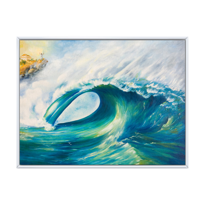 Tsunami - reproduction sur toile, H 16 po x l 32 po x P 1 po, Cadre flottant blanc