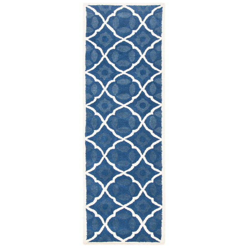 Carolene Hand Tufted Wool/Cotton/Latex Geometric Rug in Blue/Ivory, Rectangle 2'3" x 5'