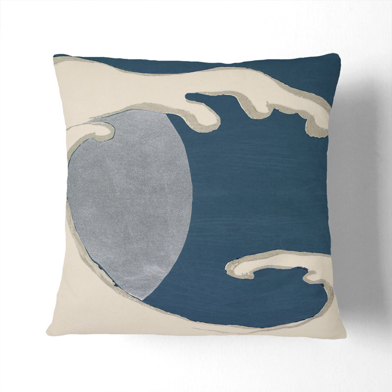 Waves and Sun Scatter Cushion, 40cm H x 40cm W x 15cm D, Black