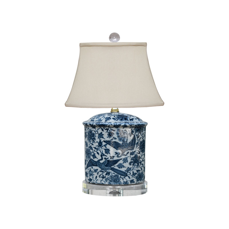 LAMPE PLATEAU OVALE NOIR PORCELAINE PHOENIX BIRD