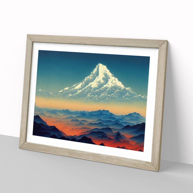 Victorious Japanese Mountains - Framed Print, 46cm H x 64cm W x 2cm D, Oak
