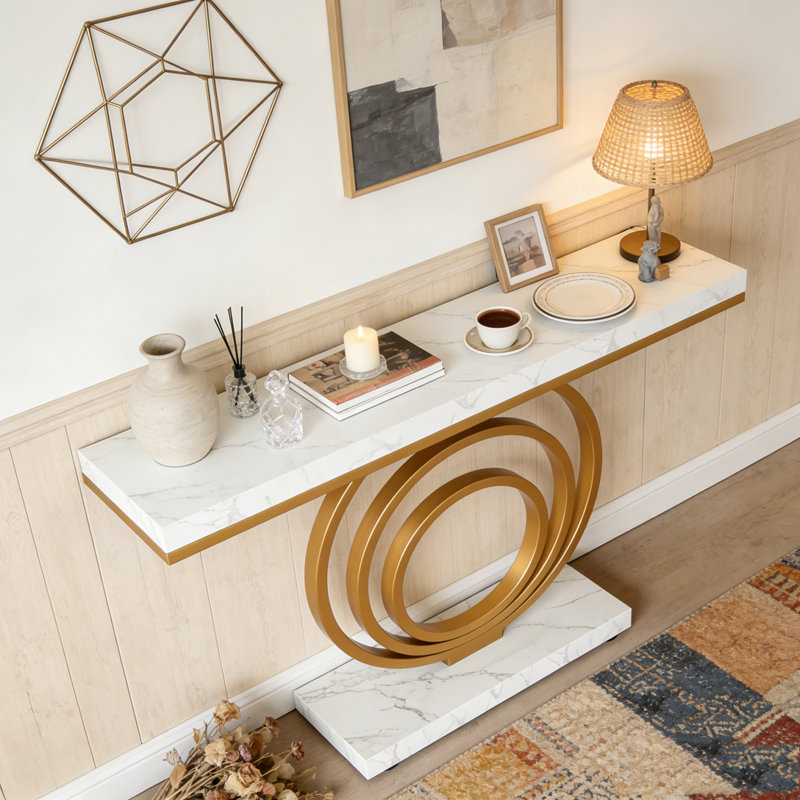 Narrow Entryway Sofa Table with Ring Base