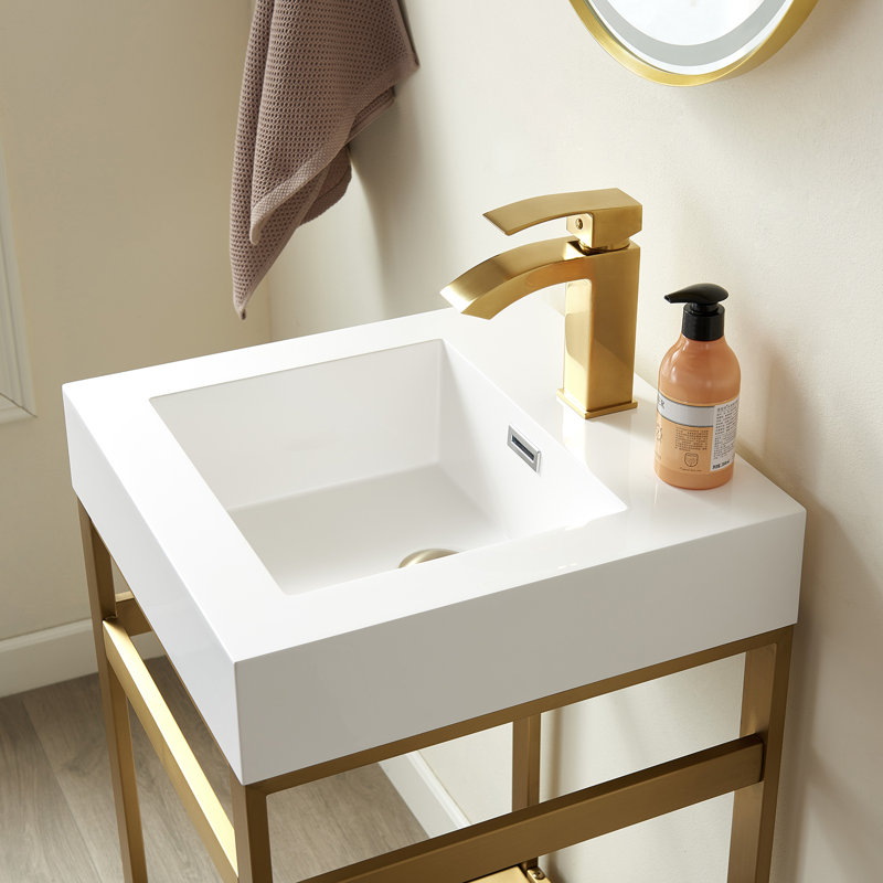 Ensemble de meuble-lavabo simple 18 po avec miroir Hobert, Blanc, Blanc, Or brossé