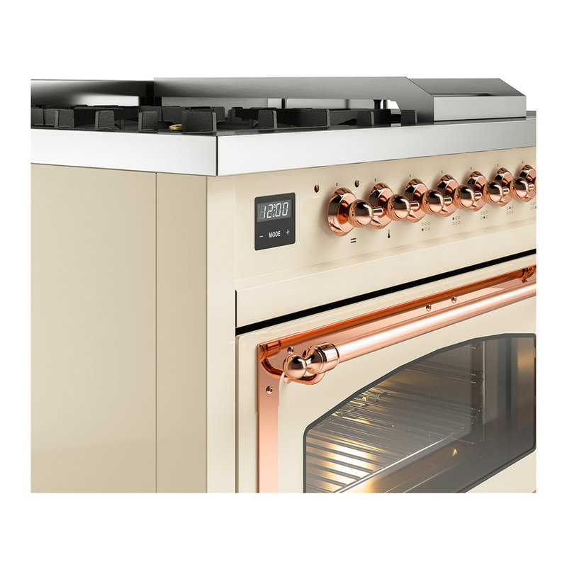 ILVE Nostalgie II Noblesse 48 inch Dual Fuel Range (5 Sealed Burners + Griddle + French Top, Triple Glass Door), Copper