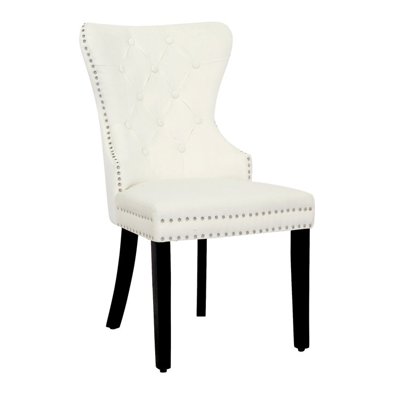 Chaise d'appoint à oreilles en velours capitonné Kirsten, Crème