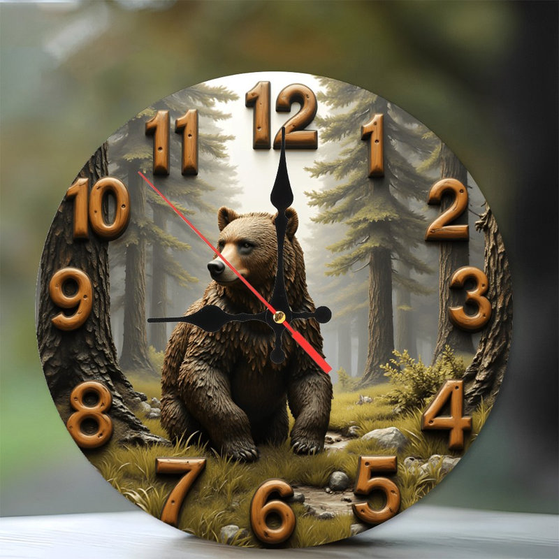 Horloge murale ours en bois